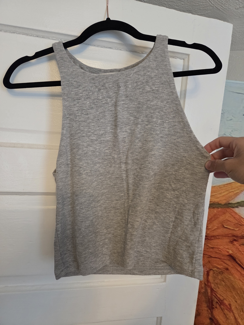 Carly Jean Los Angeles Light Gray Double Lined Cropped Ribbed Tank